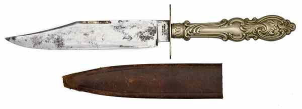 Appraisal: Bowie Knife by Manson '' clipped-point blade with etched panels