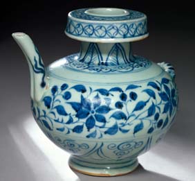 Appraisal: RARE YUAN BLUE AND WHITE EWER Extremely rare and beautifully