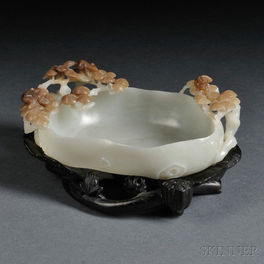 Appraisal: Jade Brush Washer China softly curved shape with finely carved