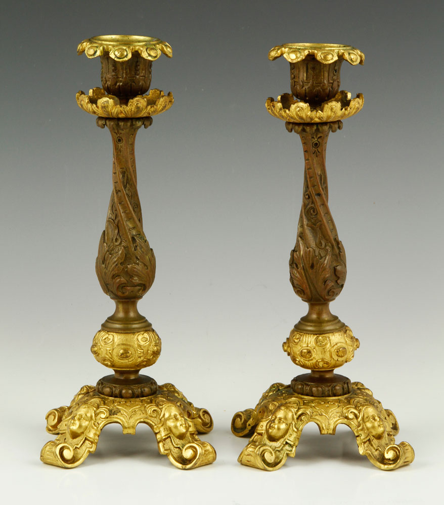 Appraisal: - Pr th C French Bronze Candlesticks Pair of th