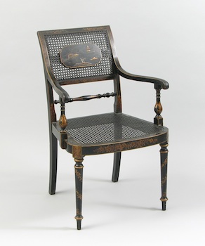 Appraisal: A Chinoiserie Decorated Occasional Armchair With cane in the seat