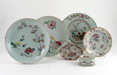 Appraisal: Chinese famille rose variously decorated with flowers vases and foliage