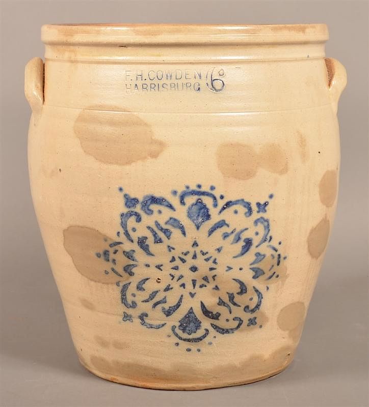 Appraisal: F H Cowden Harrisburg Stoneware Crock F H Cowden Harrisburg