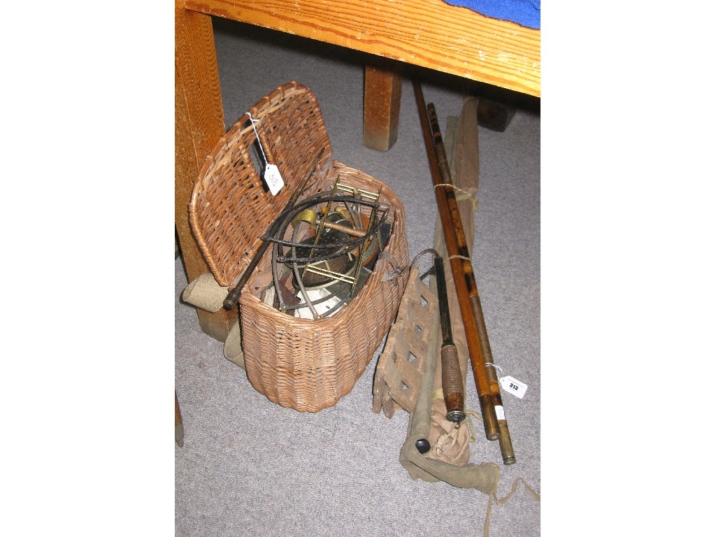 Appraisal: Lot comprising fishing rods gaff basket reel reels and tackle