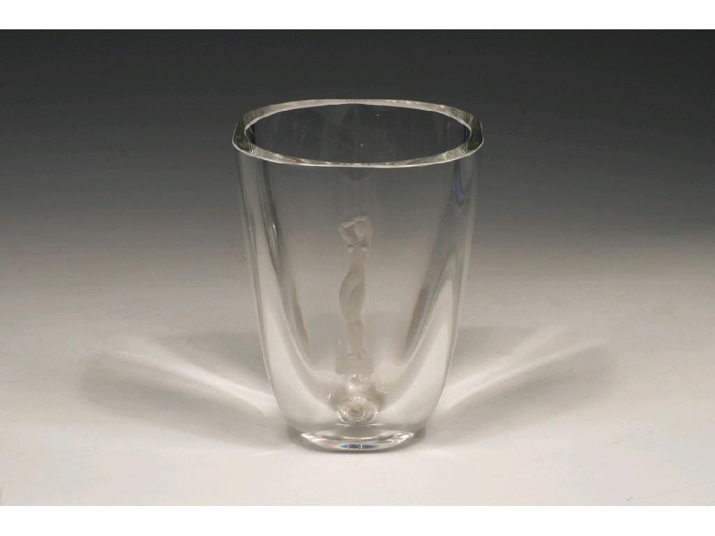 Appraisal: ORREFORS A SQUARE SECTION GLASS VASE with tapering rounded sides