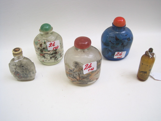 Appraisal: FIVE CHINESE PEKING GLASS SNUFF MEDICINE BOTTLES two are late