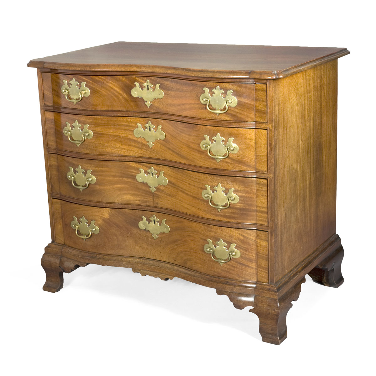 Appraisal: MASSACHUSETTS CHIPPENDALE MAHOGANY REVERSE SERPENTINE CHEST OF DRAWERS The shaped