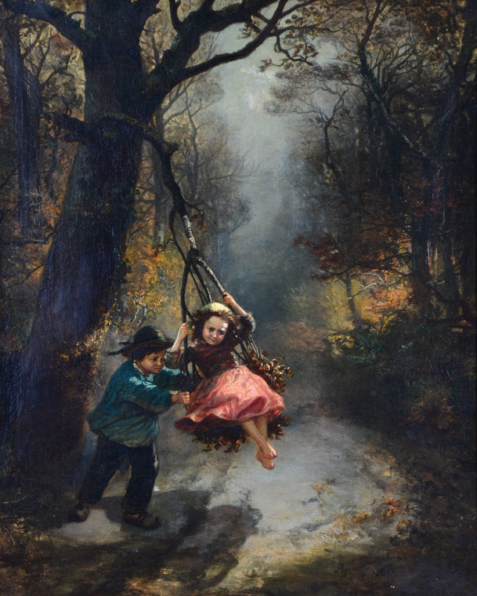 Appraisal: DOUTRELEAU Agathe French - Scene Depicts Two Children Playing on