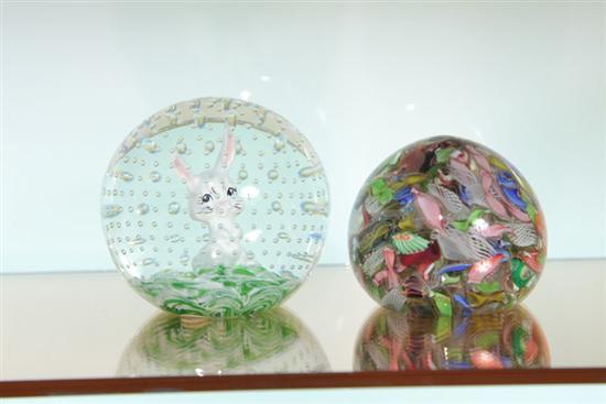 Appraisal: TWO PAPERWEIGHTS A bunny on a green and white cushion