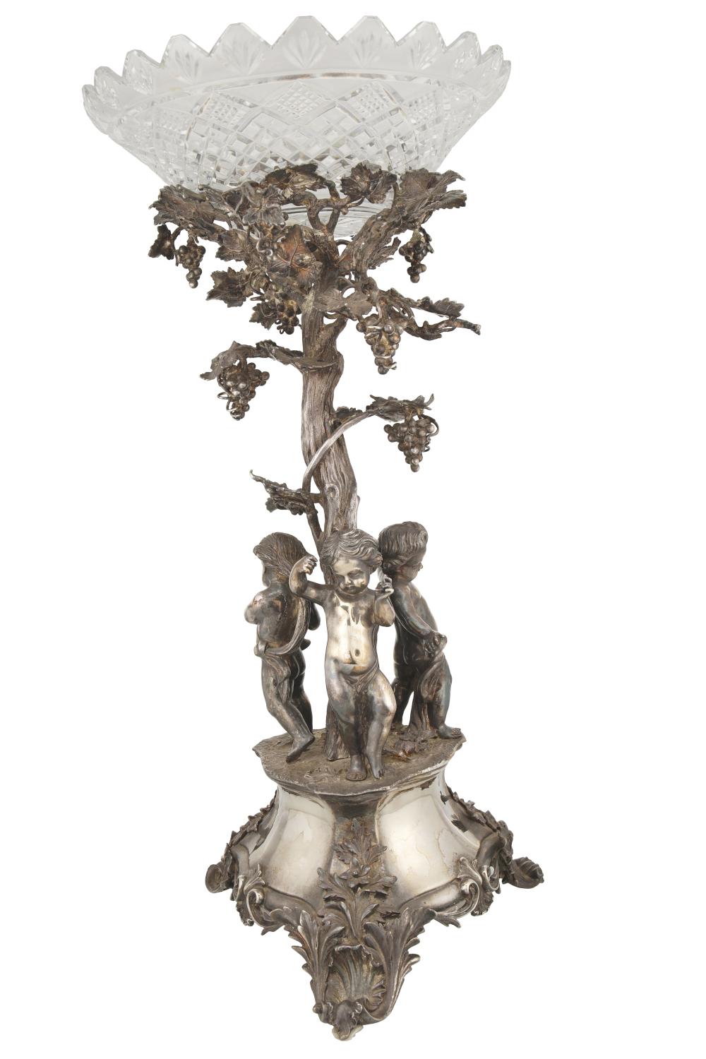 Appraisal: An English silver-plated centerpiece Fourth-Quarter th Century With three dancing