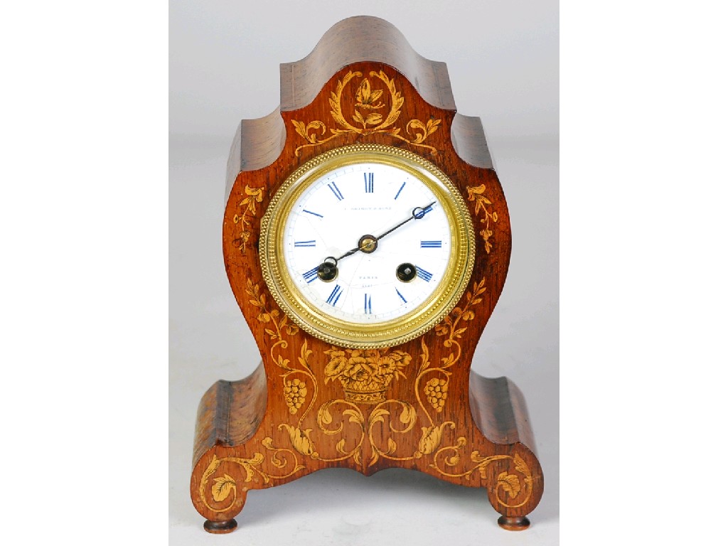 Appraisal: LATE TH CENTURY FRENCH FLORAL MARQUETRY INLAID ROSEWOOD MANTEL CLOCK