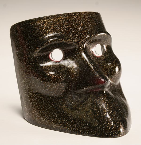 Appraisal: Murano black art glass mask with gold flecks Mold blown