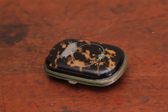 Appraisal: COIN PURSE Tortoise shell with inlaid floral wreath and pig