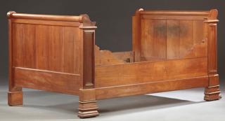 Appraisal: French Carved Cherry Sleigh Bed th c the ends with