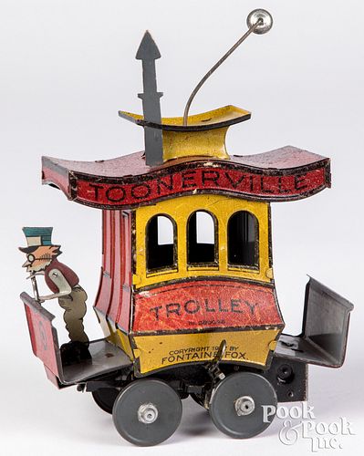 Appraisal: NIFTY LITHOGRAPHED TIN WIND-UP TOONERVILLE TROLLEYNifty lithographed tin wind-up Toonerville