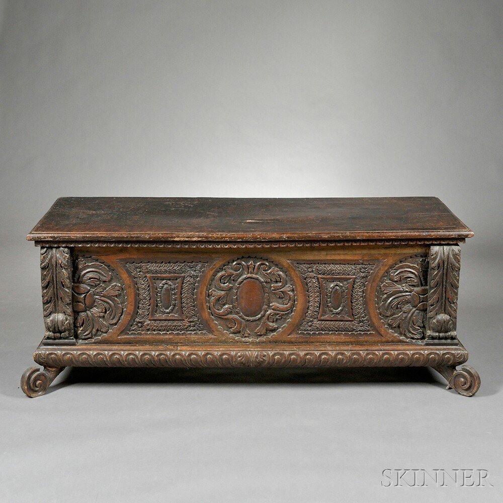 Appraisal: Renaissance-style Carved Walnut Cassone Italy th century and later extensively