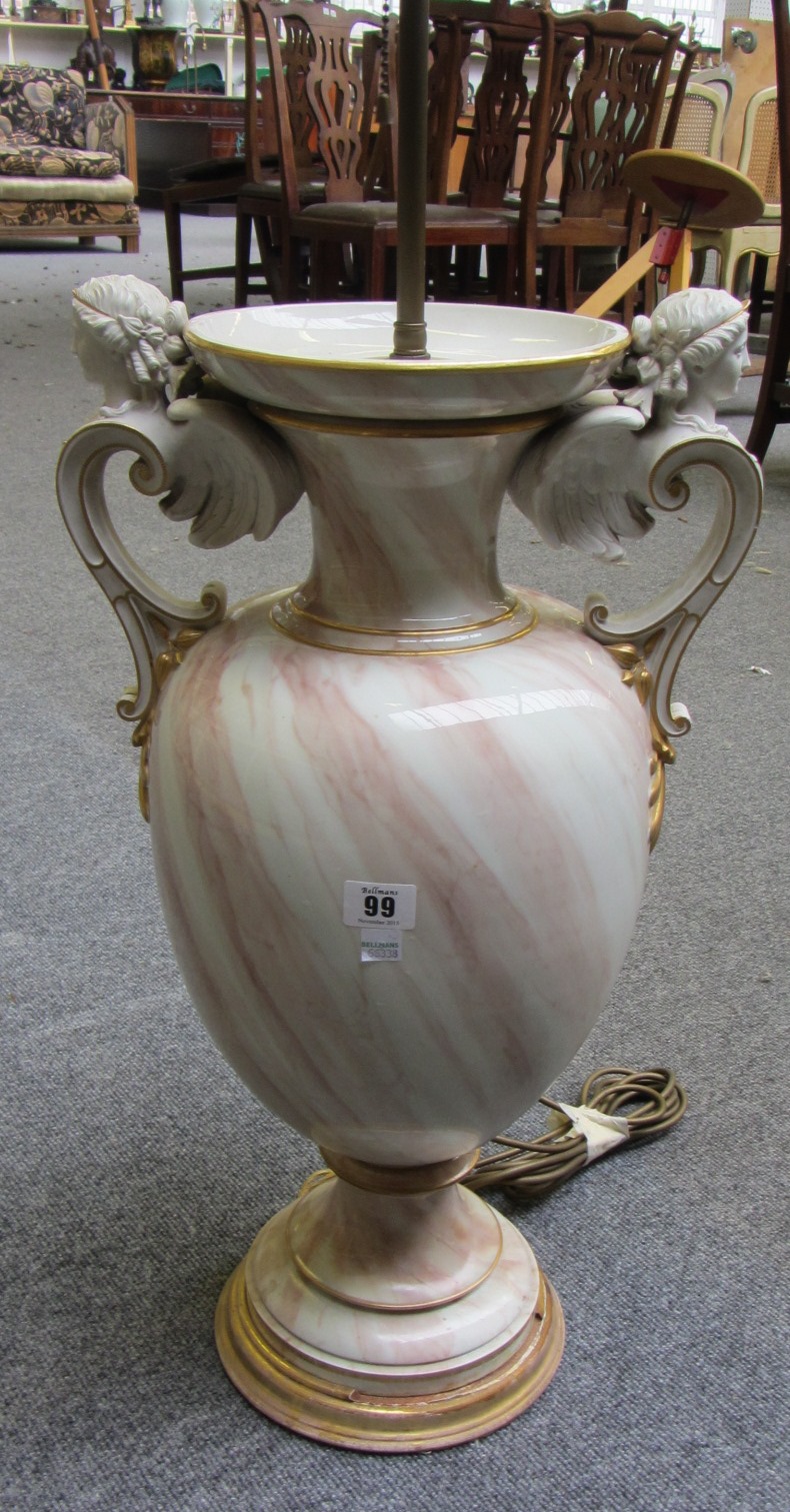 Appraisal: A Continental porcelain two- handled vase lampbase late th early