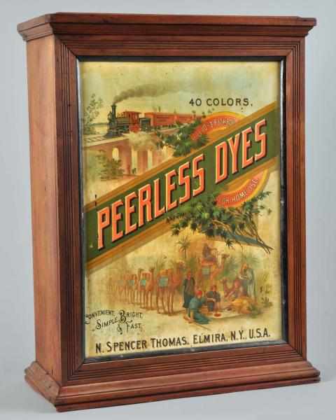 Appraisal: Rare Wooden Peerless Dyes Cabinet Description Fantastic image of a