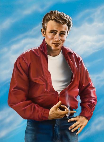 Appraisal: A James Dean air-brushed painting s Rendered on cardboard depicting