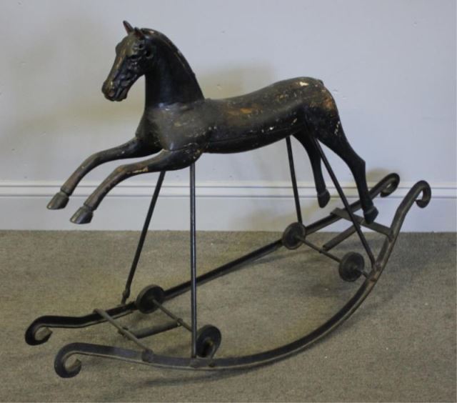 Appraisal: Iron and Wood Child's Rocking Horse From a New Rochelle