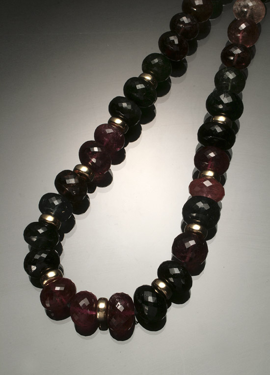 Appraisal: Princess Length -Karat Yellow-Gold and Multi-Colored Tourmaline Bead Necklace Knotted