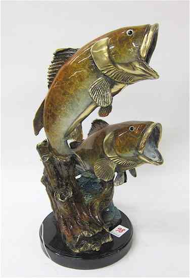 Appraisal: BRONZE MARINE WILDLIFE SCULPTURE a pair of sea bass oil