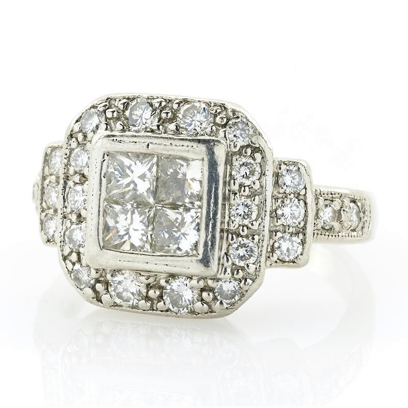 Appraisal: Platinum and square-cut diamond ring Platinum and diamond ring four