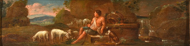 Appraisal: TH CENTURY ITALIAN SCHOOLA shepherd sheep and dog resting by