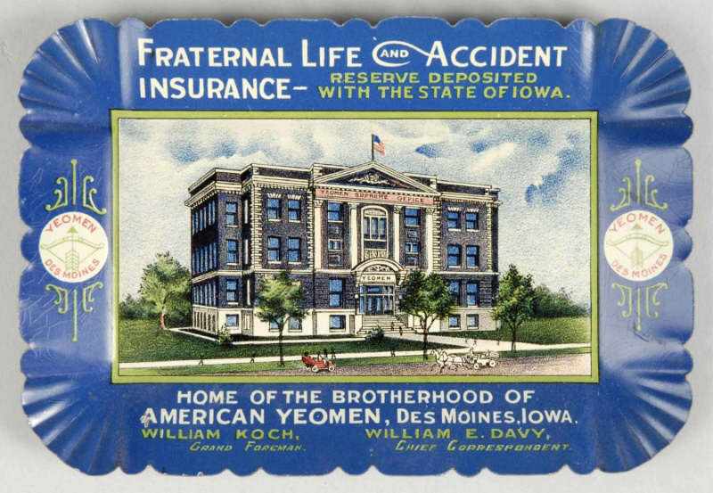 Appraisal: Tin Fraternal Life Accident Insurance Tip Tray Description Beautiful image