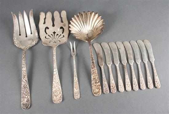 Appraisal: Twelve Assorted American repousse sterling silver serving pieces and flatware