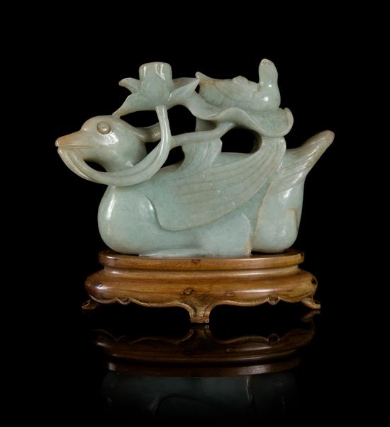 Appraisal: Sale Lot A Carved Jadeite Figural Group of Ducks the