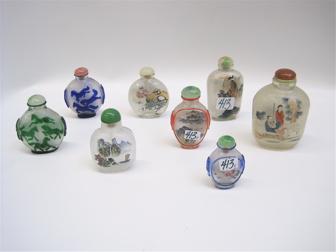 Appraisal: EIGHT CHINESE GLASS SNUFF BOTTLES variety of size and design