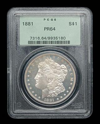 Appraisal: Proof Morgan silver dollar PCGS slabbed and graded PR- Subtle