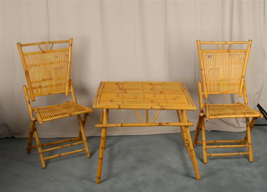 Appraisal: Rattan Folding Table and Two Chairs