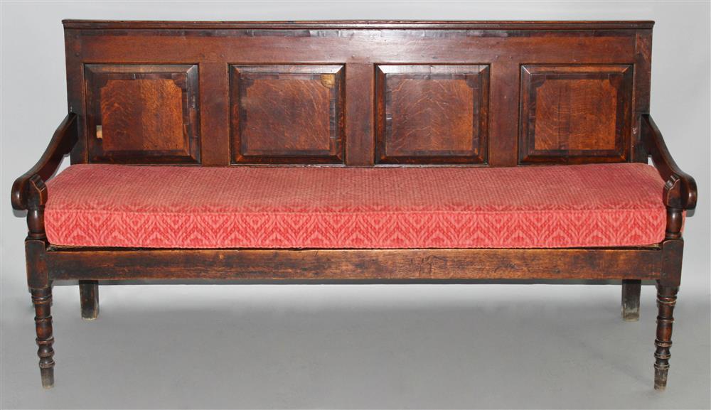 Appraisal: GEORGIAN ENGLISH OAK PANELED BENCH having a straight crest rail