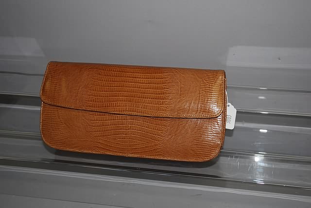 Appraisal: Neiman Marcus tan alligator handbag Neiman Marcus price tag attached