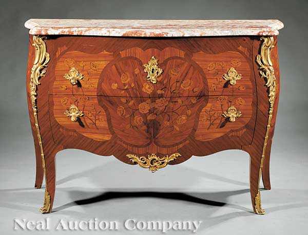 Appraisal: A Louis XV-Style Kingwood Parquetry Marquetry and Bronze-Mounted Bomb Commode