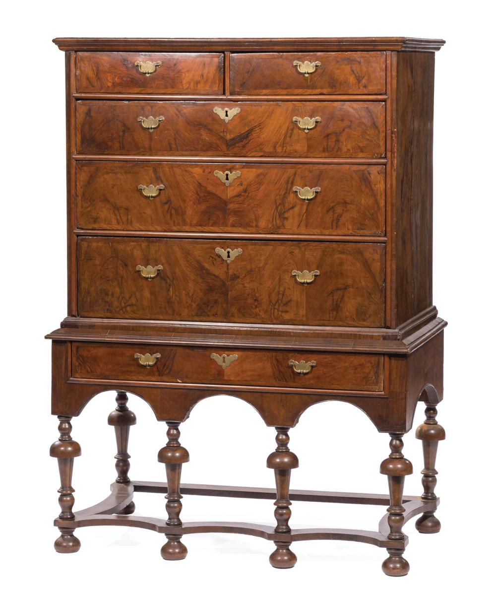 Appraisal: Georgian Burl Walnut Chest on Stand superstructure with molded flat