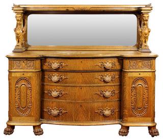 Appraisal: American golden oak sideboard American golden oak sideboard th century