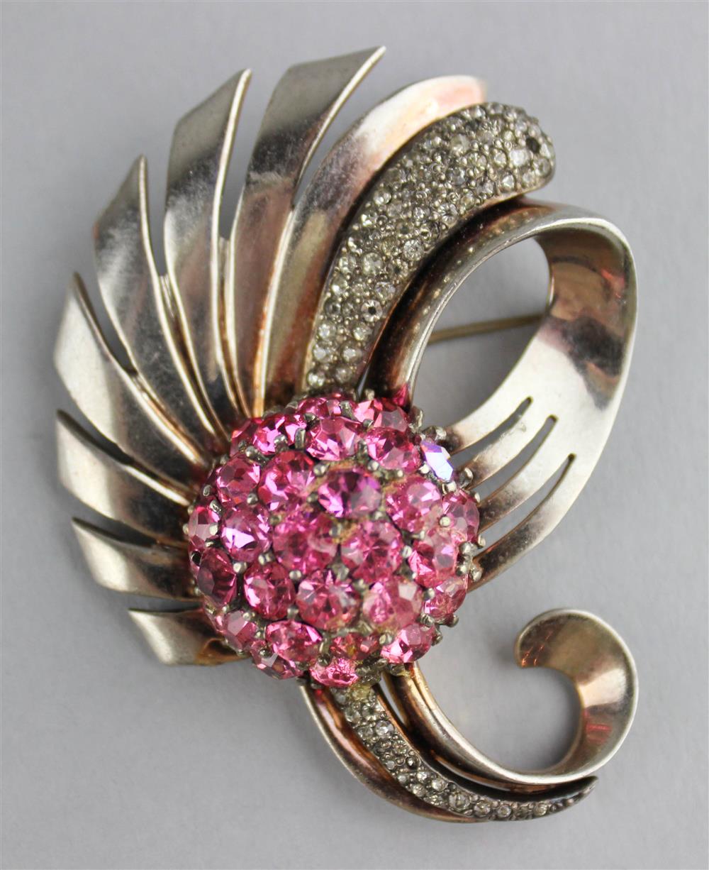 Appraisal: PENNINO STERLING PIN WITH PINK AND WHITE RHINESTONES signed x