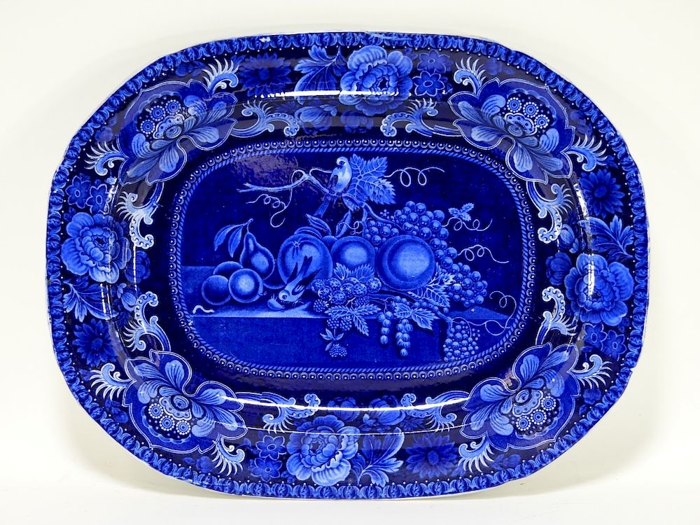 Appraisal: C Staffordshire Blue Transferware Fruit Platter England Circa Blue transferware