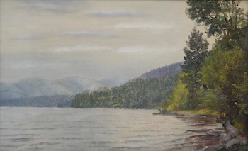 Appraisal: Attr William Trost Richards American - Misty shoreline Oil on