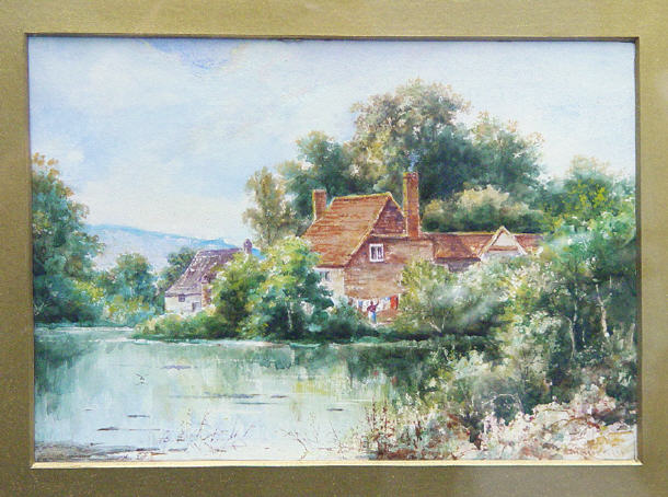 Appraisal: W E Foster - Watercolour of a lakeside rural house