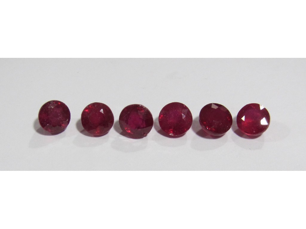 Appraisal: Six round cut unmounted rubies approximately carats each