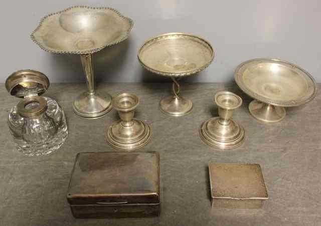 Appraisal: STERLING Lot of Assorted Weighted Items Includes boxes with wood