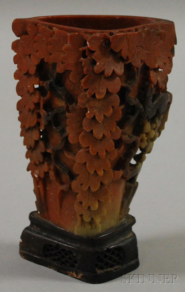 Appraisal: Asian Carved Soapstone Vase overall ht in