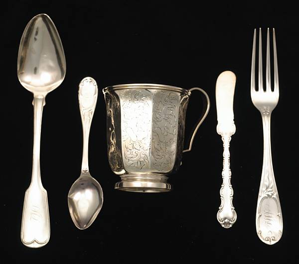 Appraisal: A group of silver flatware and a cup Comprising partial