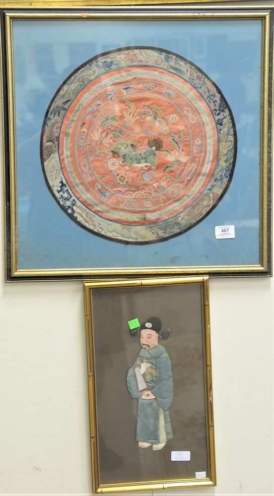 Appraisal: Four Piece Chinese Group to include a framed embroidered badge