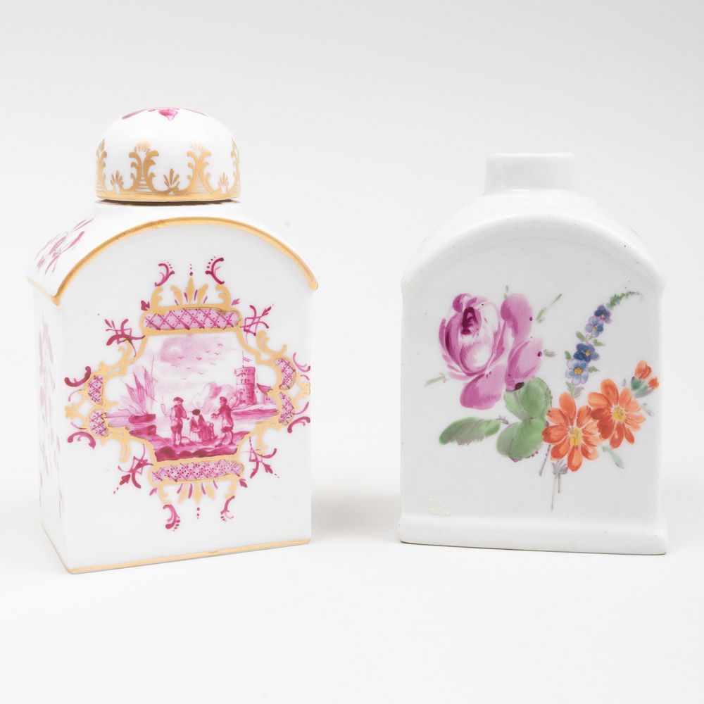 Appraisal: Two German Porcelain Tea Caddies Comprising A Dresden caddy and