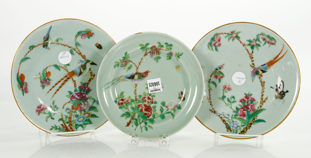 Appraisal: - Decorated Celadon Plates Lot of three decorated celadon plates